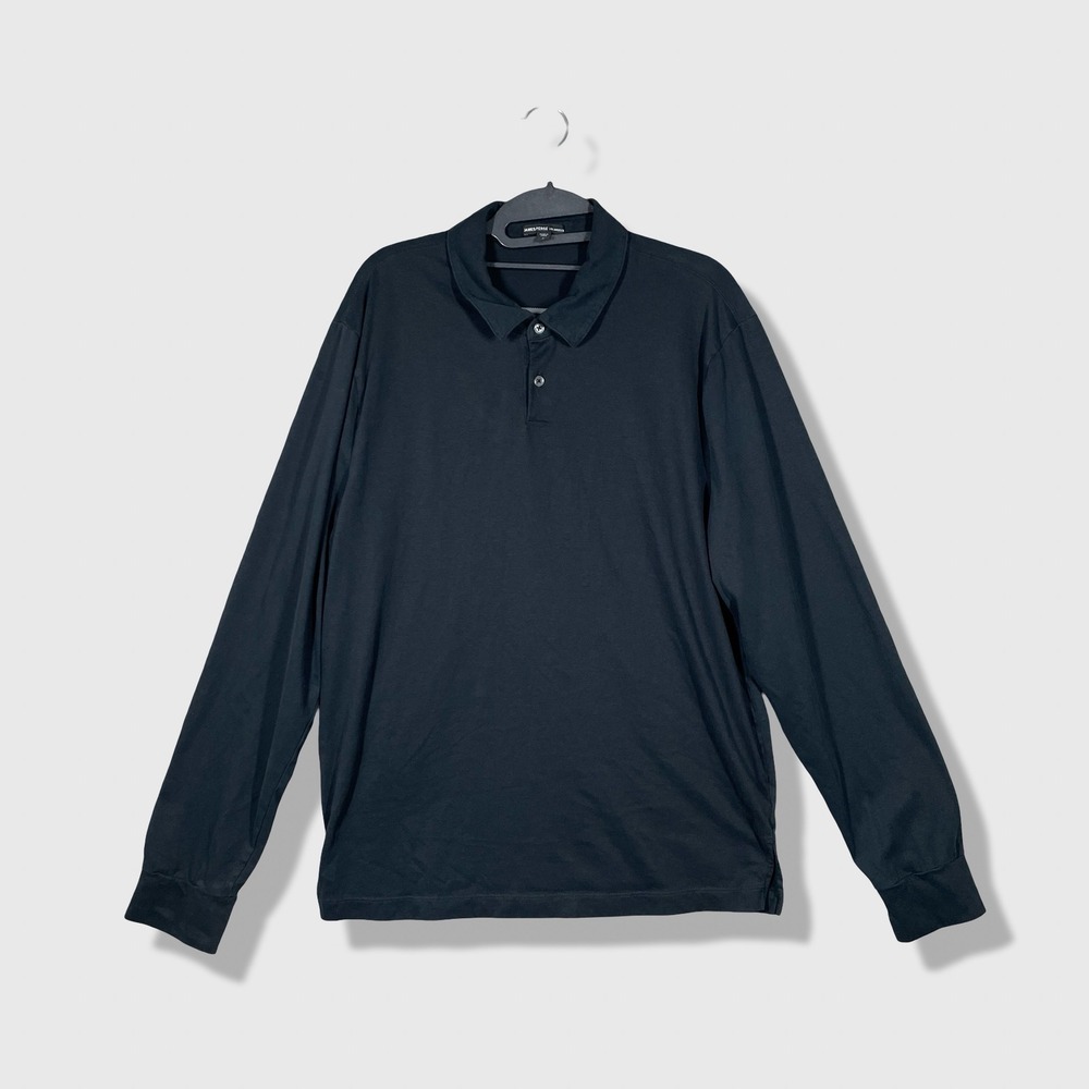 James Perse Long Sleeve Polo Mens Size 2 US M Black Minimalist Quiet Luxury